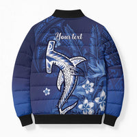 Personalized Hawaiian Maori Hammerhead Shark Bomber Puffer Jacket Polu Plumeria - Polynesian Pride