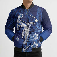 Personalized Hawaiian Maori Hammerhead Shark Bomber Puffer Jacket Polu Plumeria - Polynesian Pride