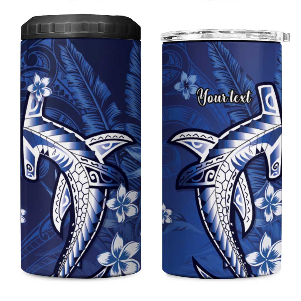 Personalized Hawaiian Maori Hammerhead Shark 4 in 1 Can Cooler Tumbler Polu Plumeria LT9 One Size: 16 oz Blue - Polynesian Pride