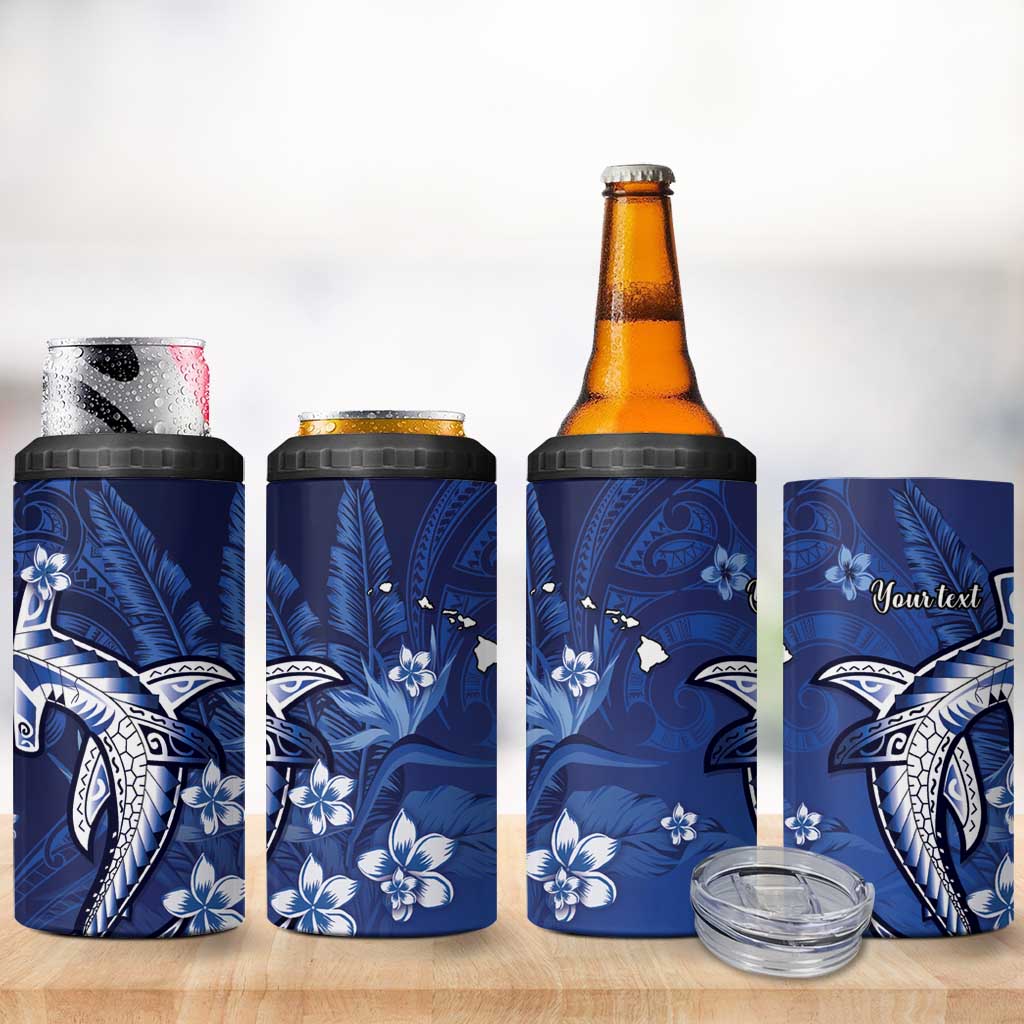 Personalized Hawaiian Maori Hammerhead Shark 4 in 1 Can Cooler Tumbler Polu Plumeria LT9 - Polynesian Pride