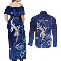 Personalized Hawaiian Maori Hammerhead Shark Couples Matching Off Shoulder Maxi Dress and Long Sleeve Button Shirt Polu Plumeria LT9 - Polynesian Pride