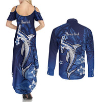 Personalized Hawaiian Maori Hammerhead Shark Couples Matching Summer Maxi Dress and Long Sleeve Button Shirt Polu Plumeria LT9 - Polynesian Pride