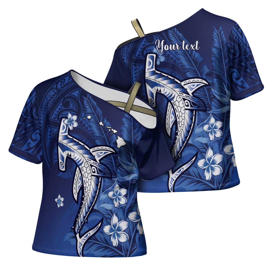 Personalized Hawaiian Maori Hammerhead Shark Cross Shoulder Shirt Polu Plumeria - Polynesian Pride
