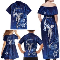 Personalized Hawaiian Maori Hammerhead Shark Family Matching Off Shoulder Maxi Dress and Hawaiian Shirt Polu Plumeria