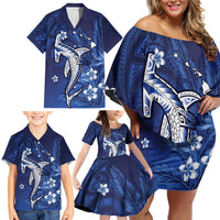 Personalized Hawaiian Maori Hammerhead Shark Family Matching Off Shoulder Short Dress and Hawaiian Shirt Polu Plumeria