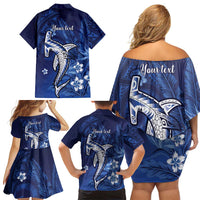 Personalized Hawaiian Maori Hammerhead Shark Family Matching Off Shoulder Short Dress and Hawaiian Shirt Polu Plumeria