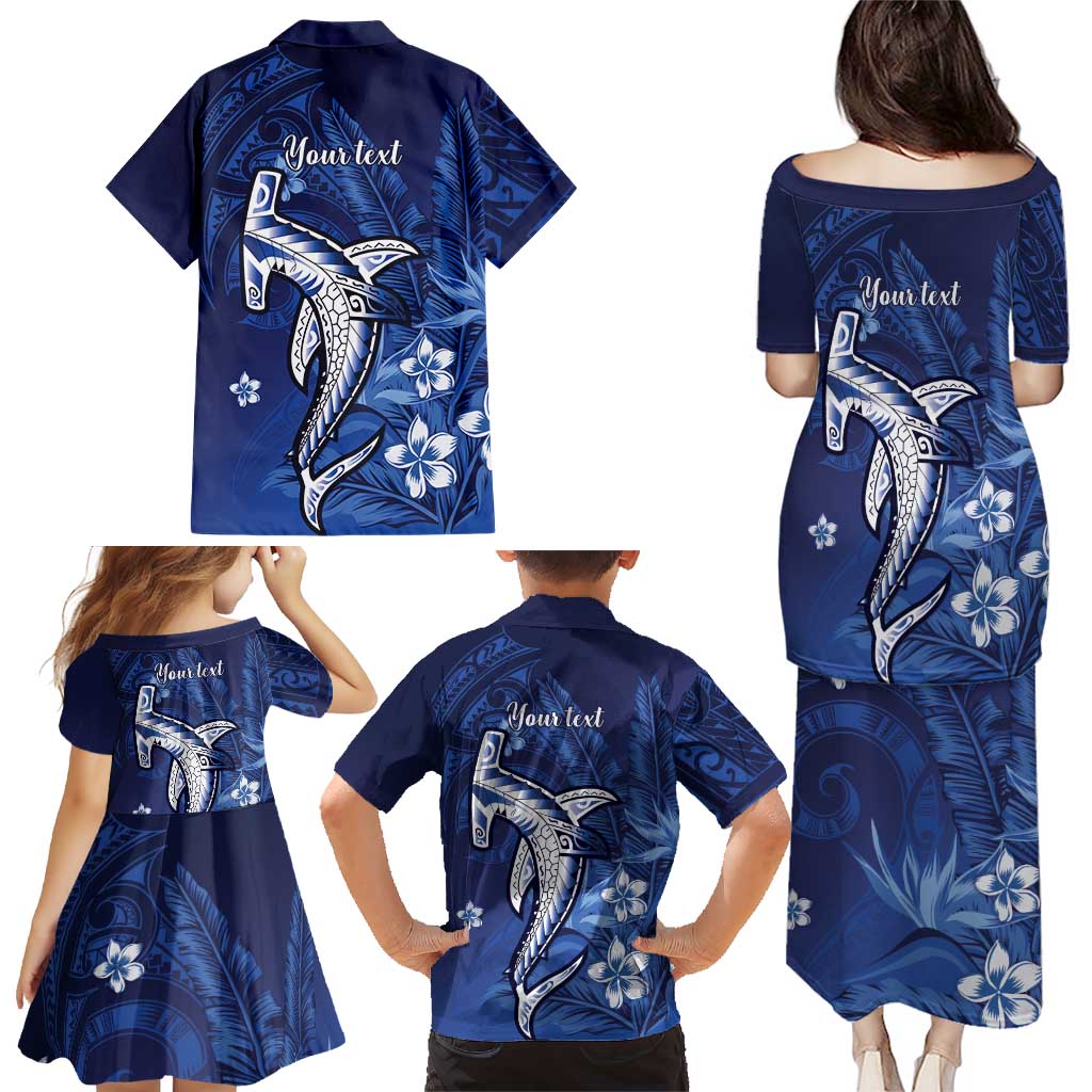 Personalized Hawaiian Maori Hammerhead Shark Family Matching Puletasi and Hawaiian Shirt Polu Plumeria