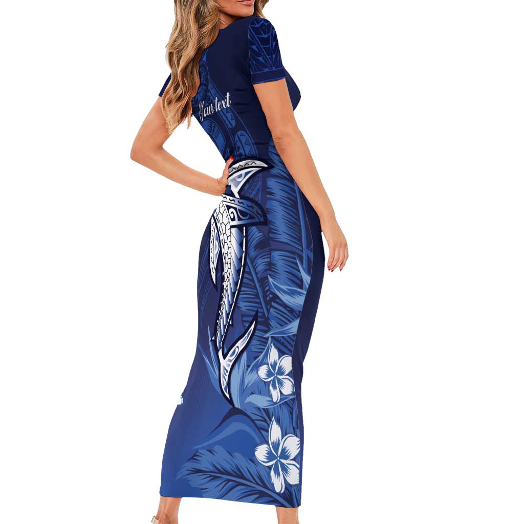 Personalized Hawaiian Maori Hammerhead Shark Family Matching Short Sleeve Bodycon Dress and Hawaiian Shirt Polu Plumeria