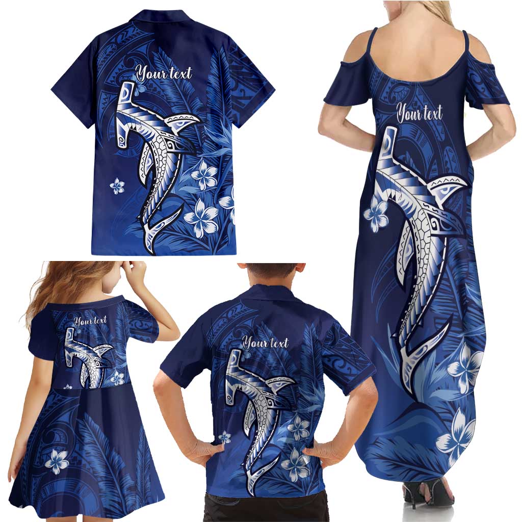 Personalized Hawaiian Maori Hammerhead Shark Family Matching Summer Maxi Dress and Hawaiian Shirt Polu Plumeria