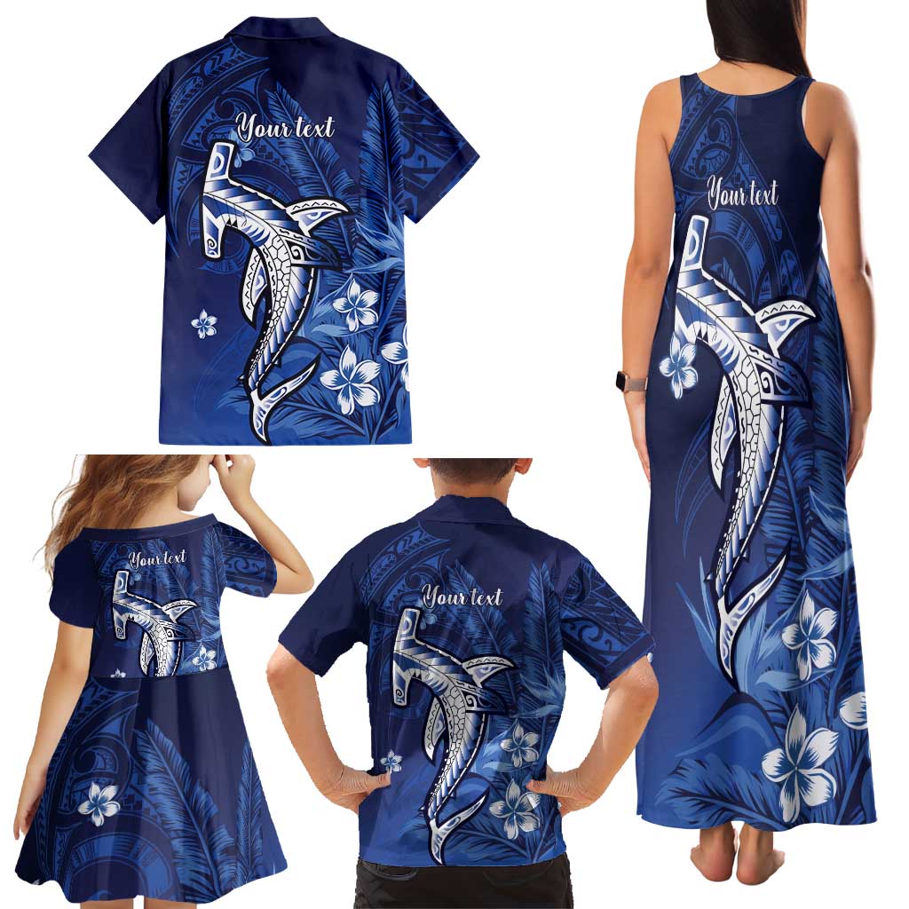 Personalized Hawaiian Maori Hammerhead Shark Family Matching Tank Maxi Dress and Hawaiian Shirt Polu Plumeria