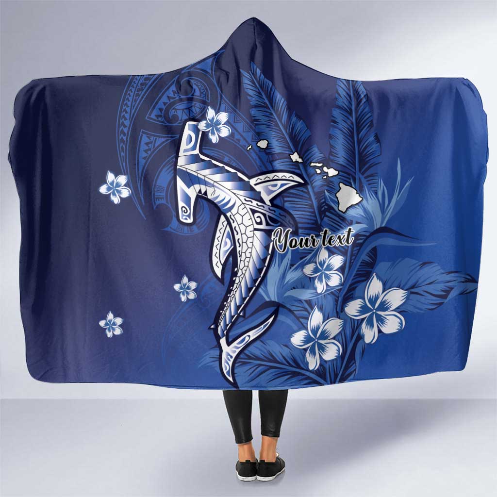 Personalized Hawaiian Maori Hammerhead Shark Hooded Blanket Polu Plumeria LT9 One Size Blue - Polynesian Pride