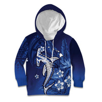 Personalized Hawaiian Maori Hammerhead Shark Kid Hoodie Polu Plumeria LT9 Hoodie Blue - Polynesian Pride