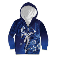 Personalized Hawaiian Maori Hammerhead Shark Kid Hoodie Polu Plumeria LT9 Zip Hoodie Blue - Polynesian Pride