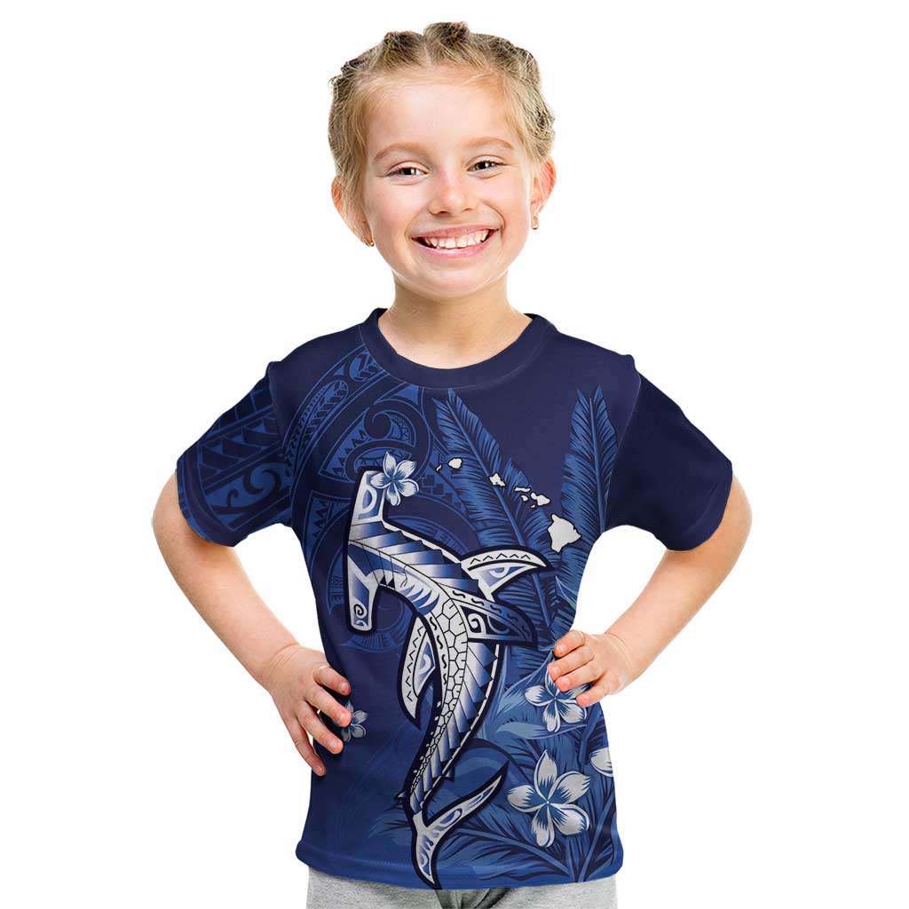 Personalized Hawaiian Maori Hammerhead Shark Kid T Shirt Polu Plumeria - Polynesian Pride