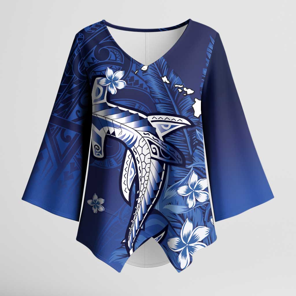 Personalized Hawaiian Maori Hammerhead Shark Kimono Sleeve Blouse Polu Plumeria - Polynesian Pride