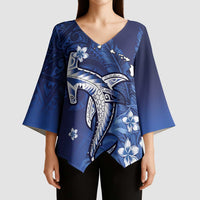 Personalized Hawaiian Maori Hammerhead Shark Kimono Sleeve Blouse Polu Plumeria - Polynesian Pride