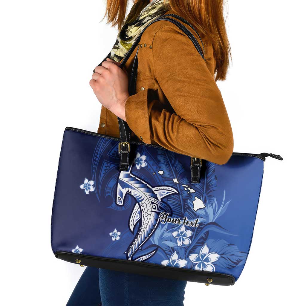 Personalized Hawaiian Maori Hammerhead Shark Leather Tote Bag Polu Plumeria - Polynesian Pride