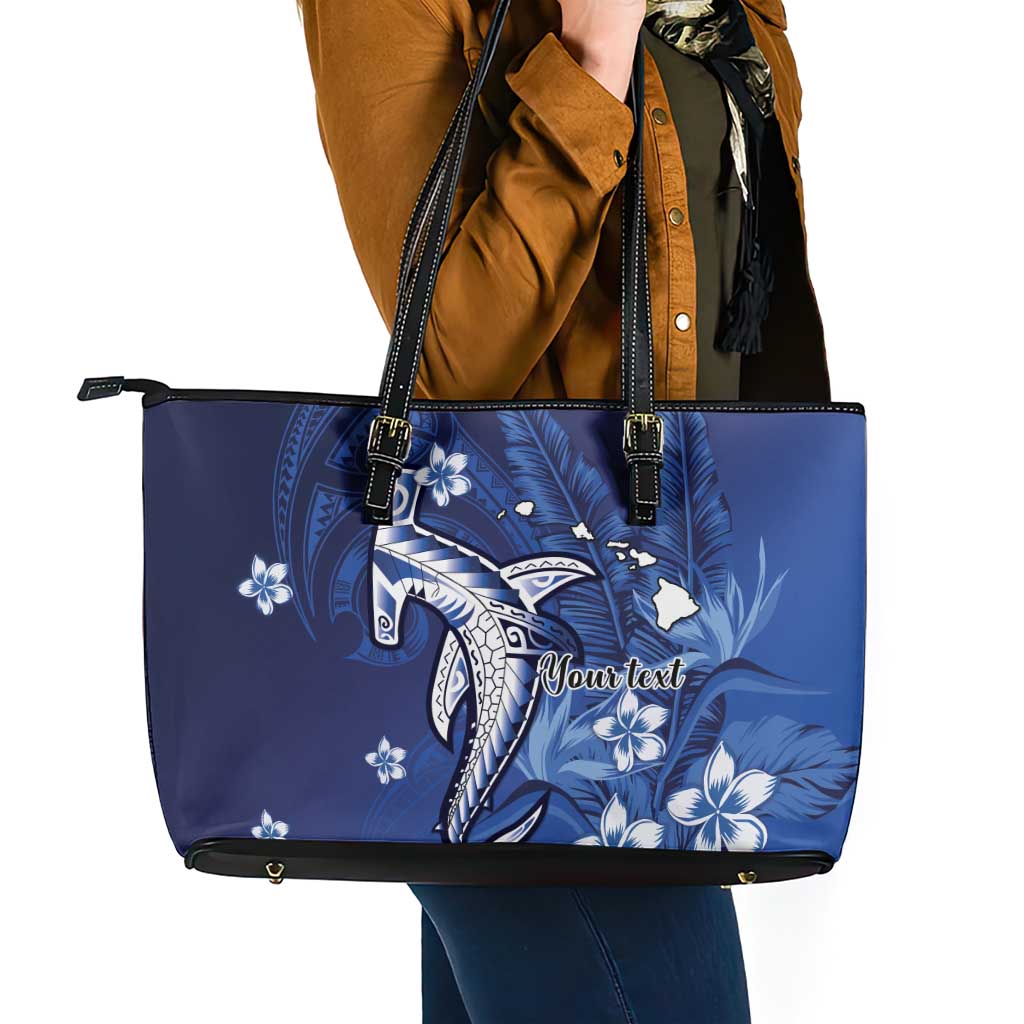 Personalized Hawaiian Maori Hammerhead Shark Leather Tote Bag Polu Plumeria - Polynesian Pride