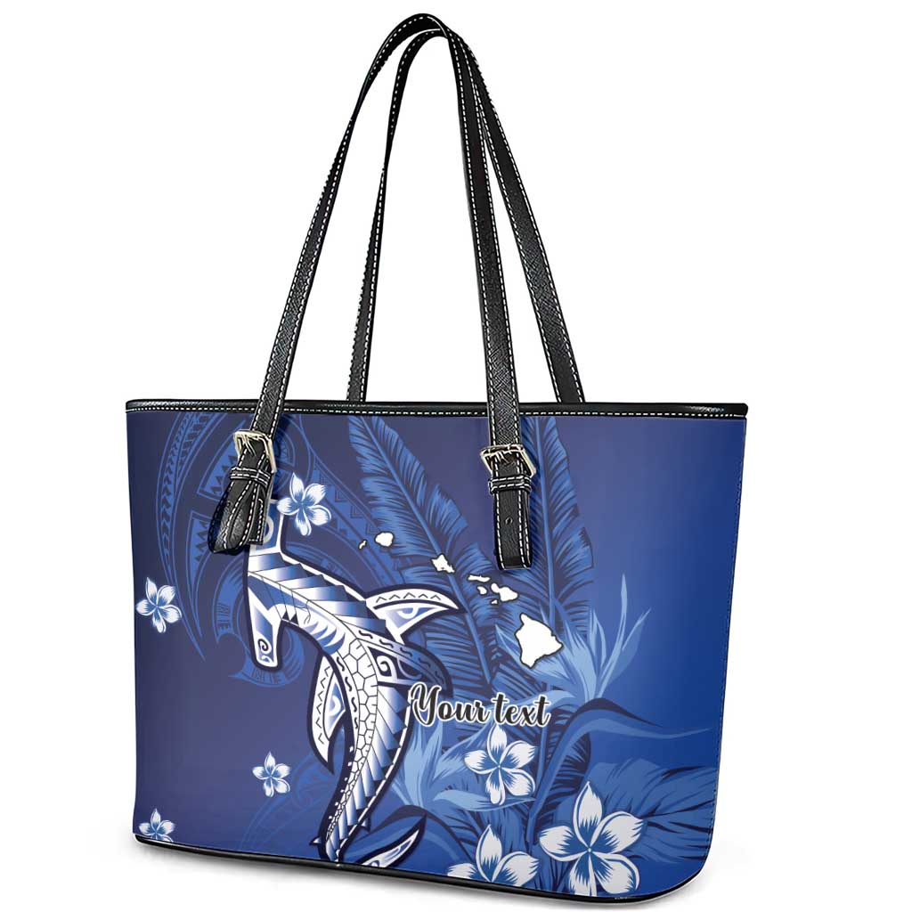 Personalized Hawaiian Maori Hammerhead Shark Leather Tote Bag Polu Plumeria - Polynesian Pride