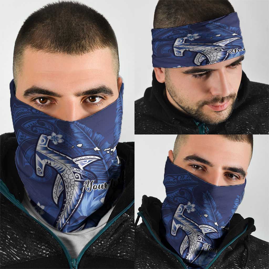 Personalized Hawaiian Maori Hammerhead Shark Neck Gaiter Polu Plumeria - Polynesian Pride