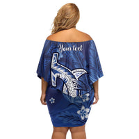 Personalized Hawaiian Maori Hammerhead Shark Off Shoulder Short Dress Polu Plumeria - Polynesian Pride