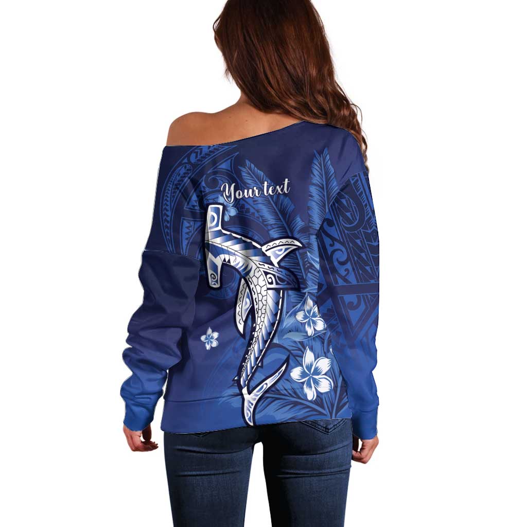 Personalized Hawaiian Maori Hammerhead Shark Off Shoulder Sweater Polu Plumeria - Polynesian Pride