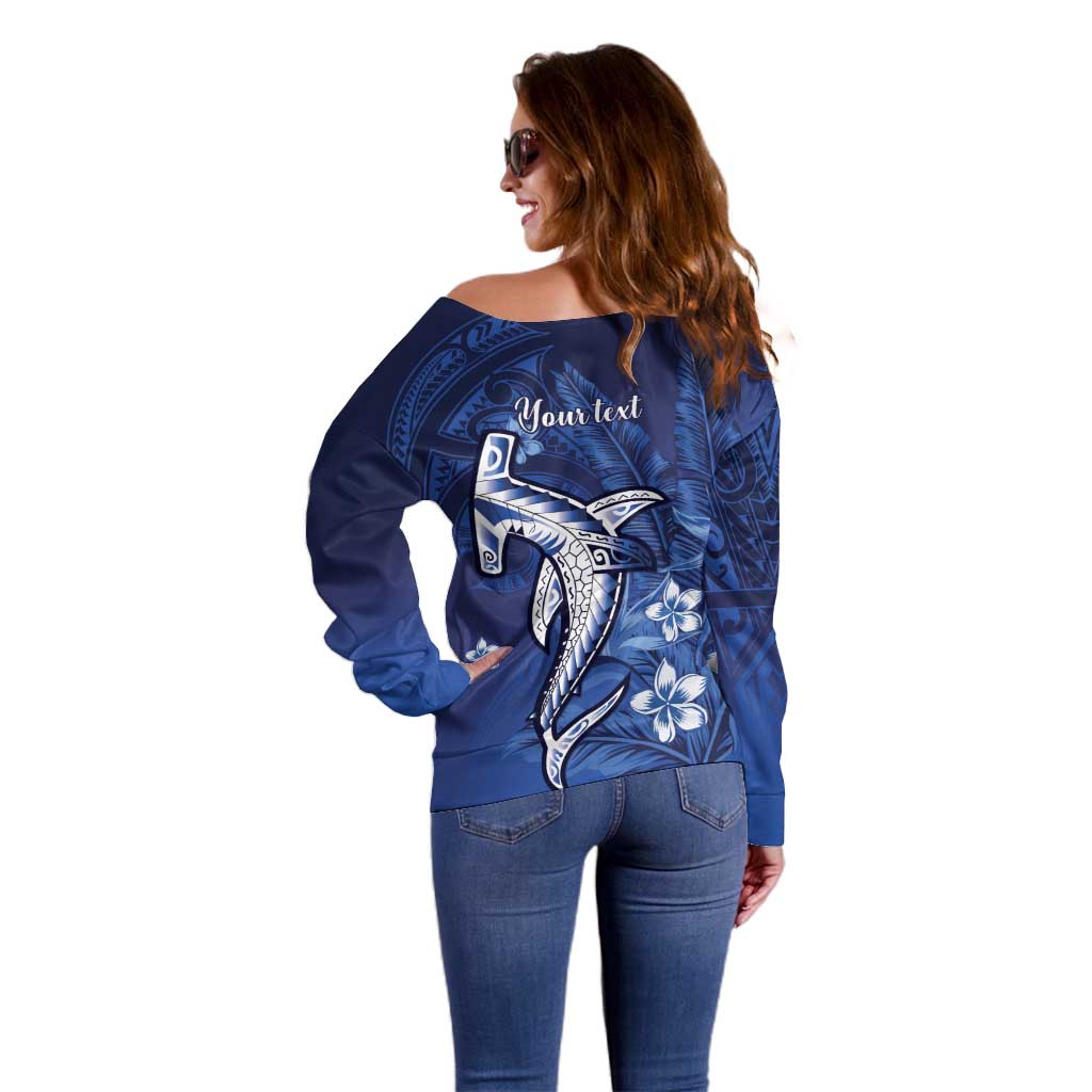 Personalized Hawaiian Maori Hammerhead Shark Off Shoulder Sweater Polu Plumeria - Polynesian Pride