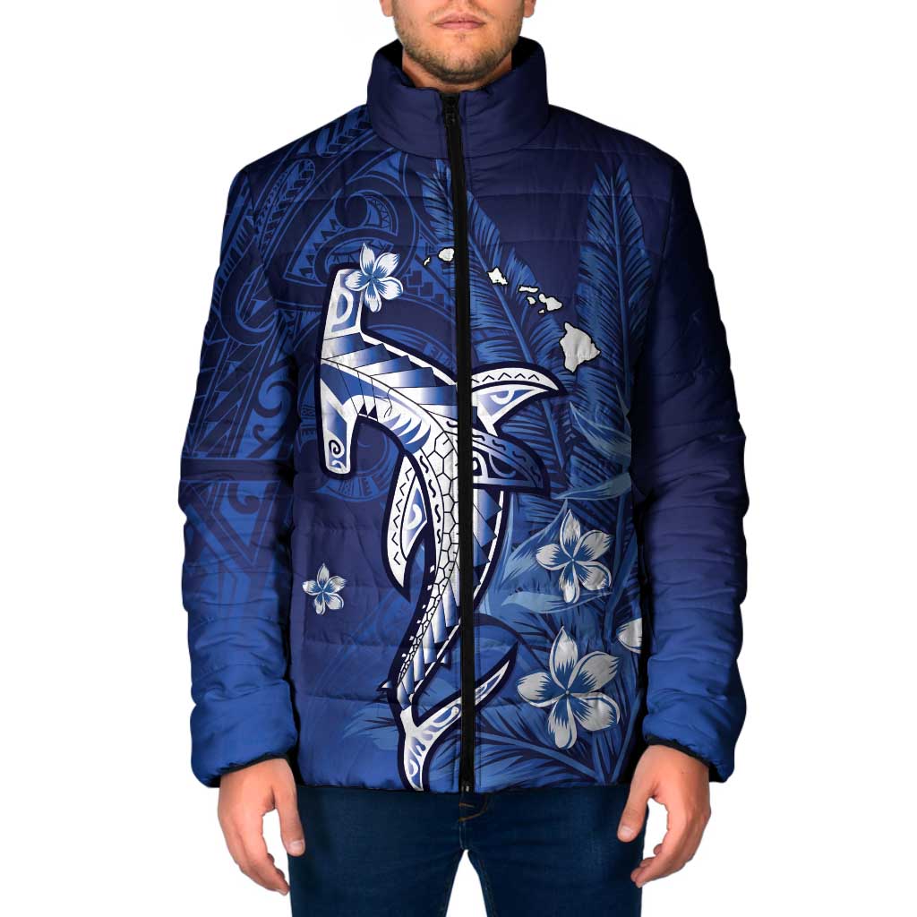 Personalized Hawaiian Maori Hammerhead Shark Padded Jacket Polu Plumeria - Polynesian Pride