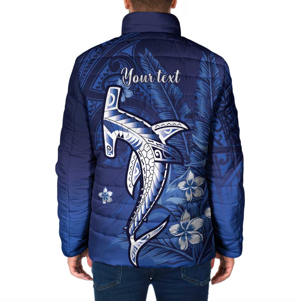 Personalized Hawaiian Maori Hammerhead Shark Padded Jacket Polu Plumeria - Polynesian Pride