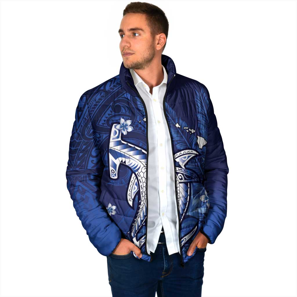 Personalized Hawaiian Maori Hammerhead Shark Padded Jacket Polu Plumeria - Polynesian Pride