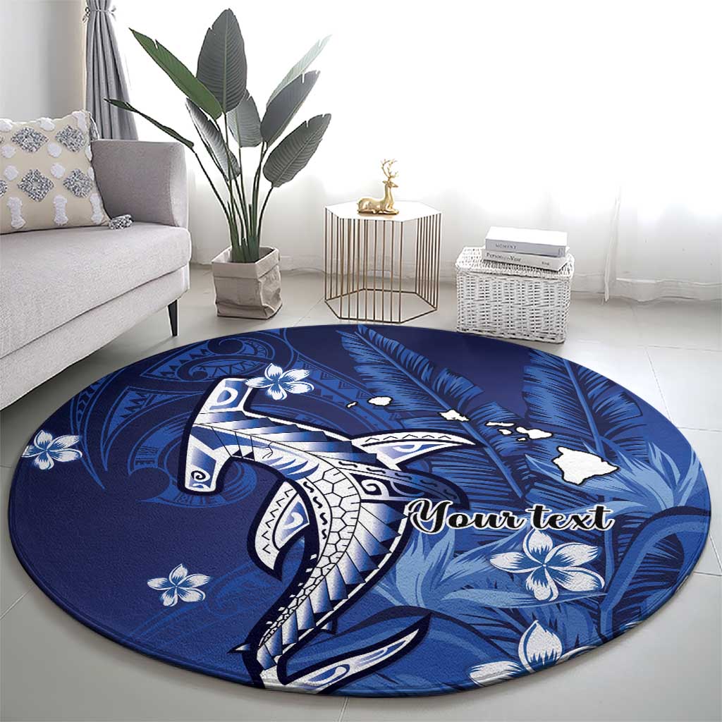Personalized Hawaiian Maori Hammerhead Shark Round Carpet Polu Plumeria - Polynesian Pride