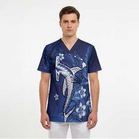 Personalized Hawaiian Maori Hammerhead Shark Scrub Top Polu Plumeria - Polynesian Pride