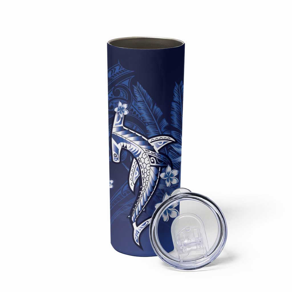 Personalized Hawaiian Maori Hammerhead Shark Skinny Tumbler Polu Plumeria LT9 - Polynesian Pride