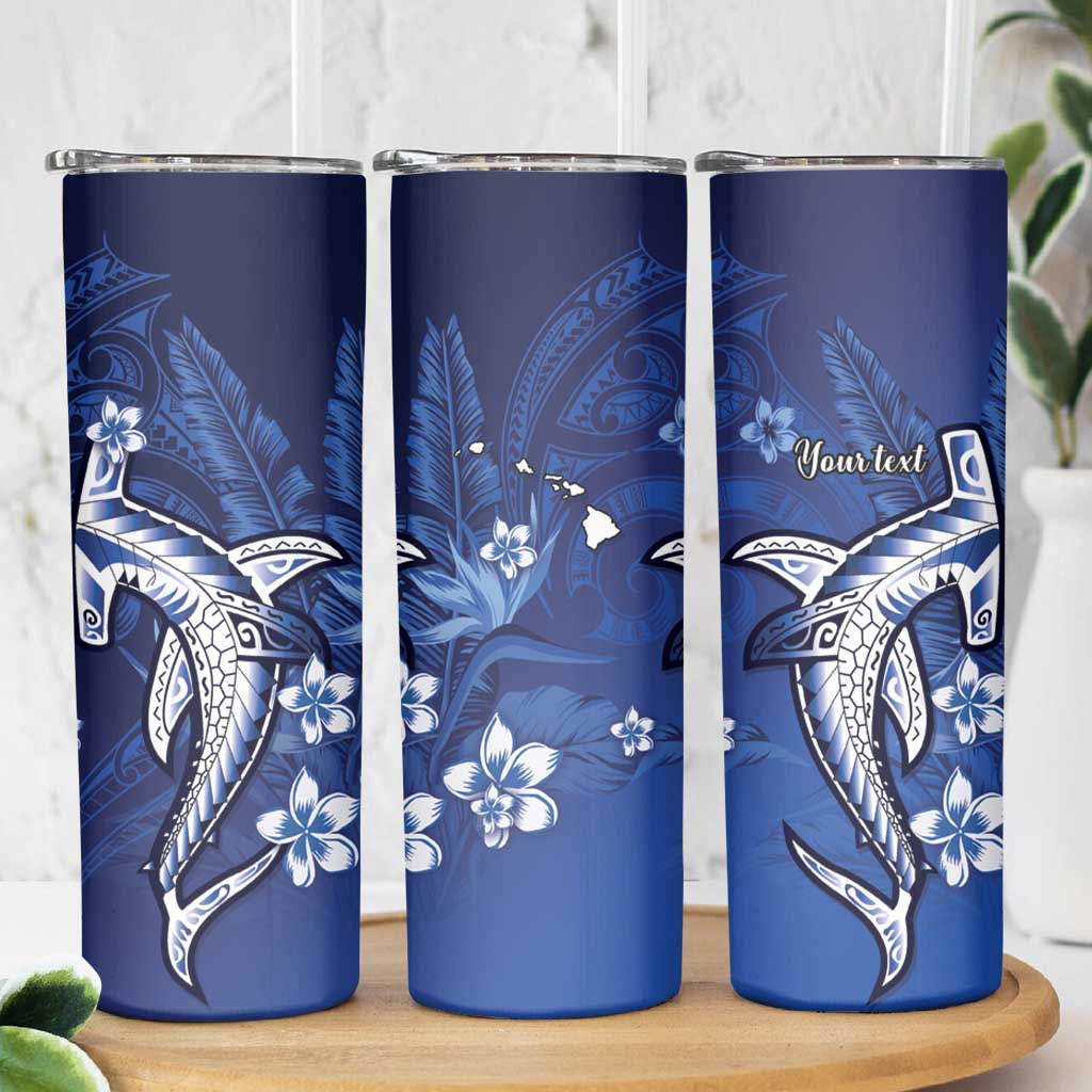 Personalized Hawaiian Maori Hammerhead Shark Skinny Tumbler Polu Plumeria LT9 - Polynesian Pride