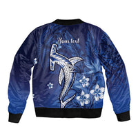 Personalized Hawaiian Maori Hammerhead Shark Sleeve Zip Bomber Jacket Polu Plumeria - Polynesian Pride