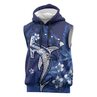 Personalized Hawaiian Maori Hammerhead Shark Sleeveless Hoodie Polu Plumeria - Polynesian Pride