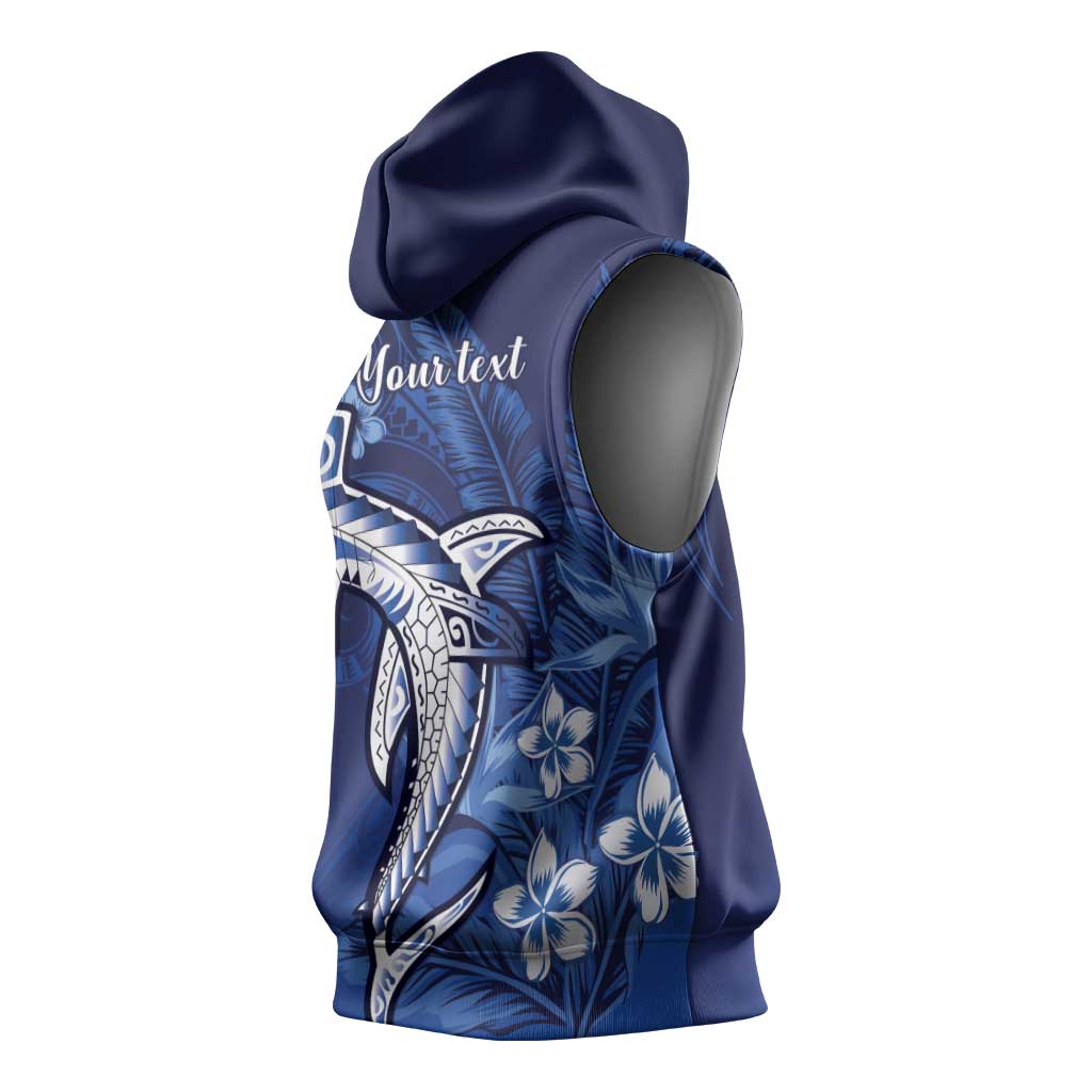 Personalized Hawaiian Maori Hammerhead Shark Sleeveless Hoodie Polu Plumeria - Polynesian Pride
