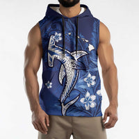 Personalized Hawaiian Maori Hammerhead Shark Sleeveless Hoodie Polu Plumeria - Polynesian Pride