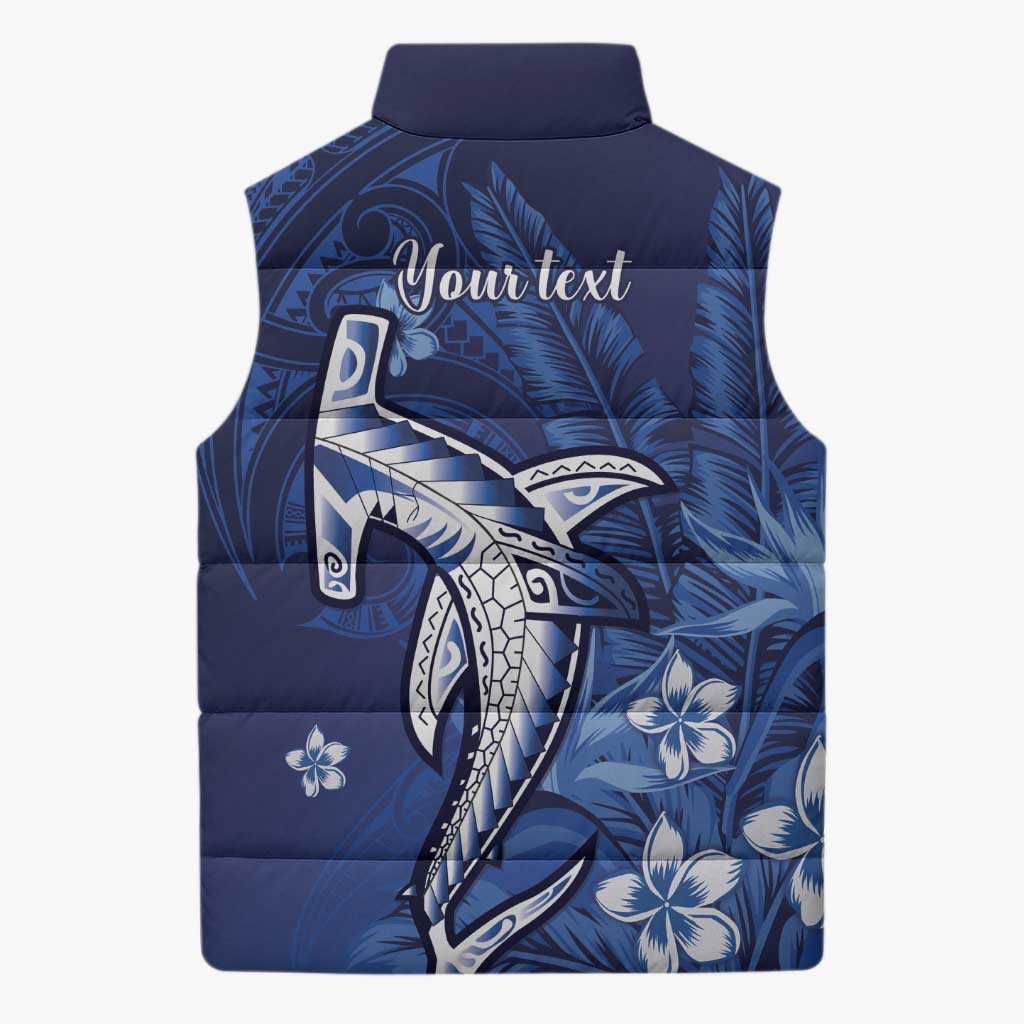 Personalized Hawaiian Maori Hammerhead Shark Sleeveless Puffer Jacket Polu Plumeria - Polynesian Pride