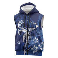 Personalized Hawaiian Maori Hammerhead Shark Sleeveless Zip Hoodie Polu Plumeria - Polynesian Pride