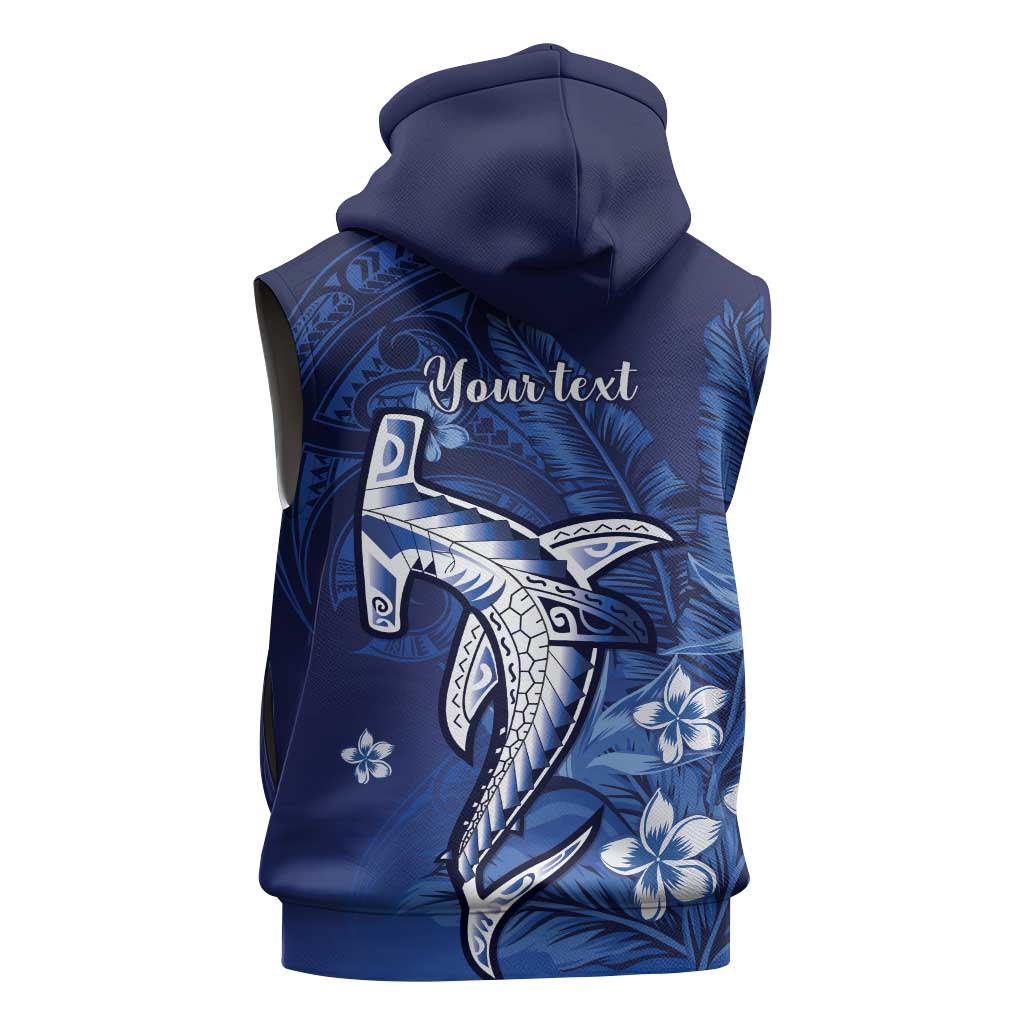 Personalized Hawaiian Maori Hammerhead Shark Sleeveless Zip Hoodie Polu Plumeria - Polynesian Pride