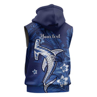 Personalized Hawaiian Maori Hammerhead Shark Sleeveless Zip Hoodie Polu Plumeria - Polynesian Pride