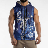 Personalized Hawaiian Maori Hammerhead Shark Sleeveless Zip Hoodie Polu Plumeria - Polynesian Pride