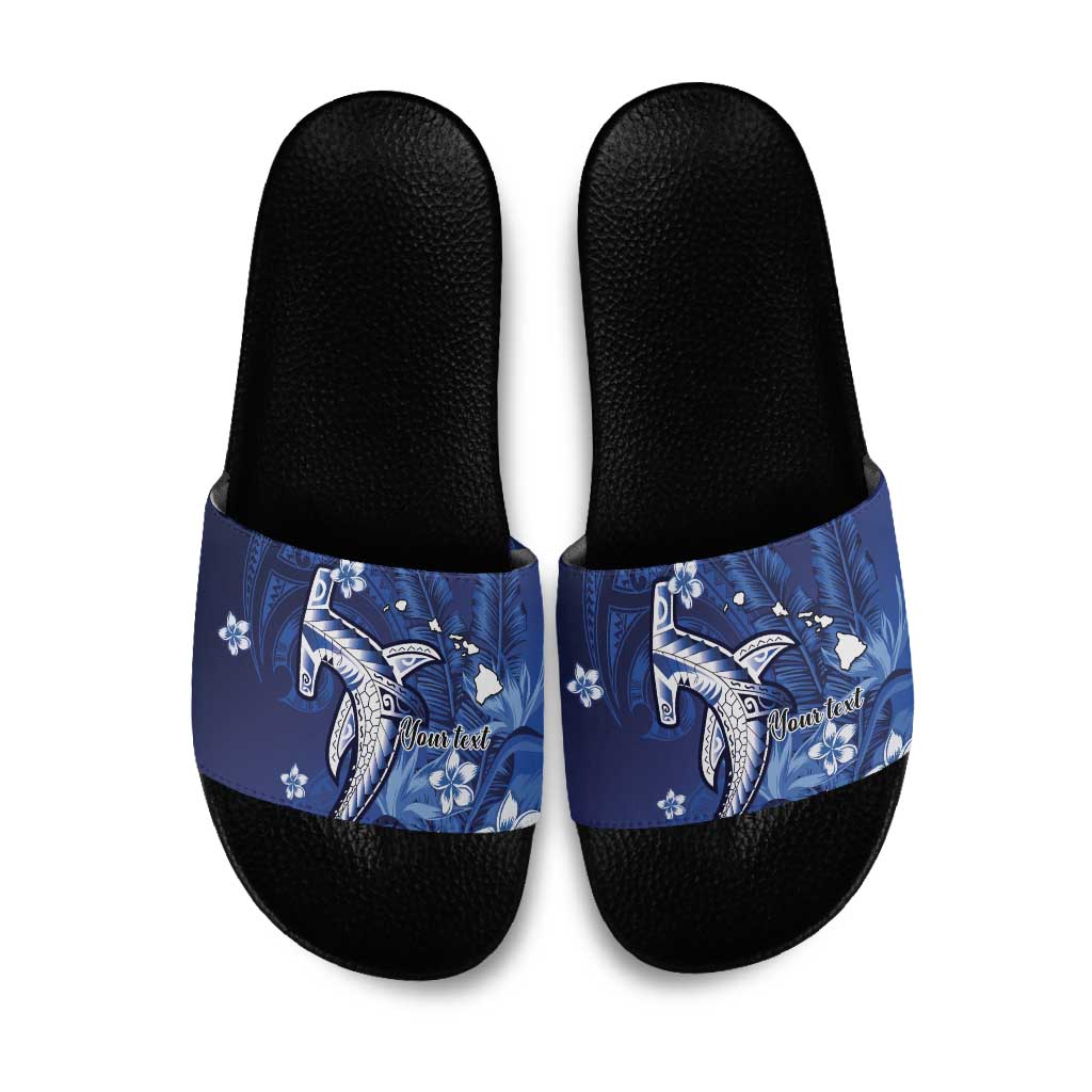 Personalized Hawaiian Maori Hammerhead Shark Slide Sandals Polu Plumeria - Polynesian Pride