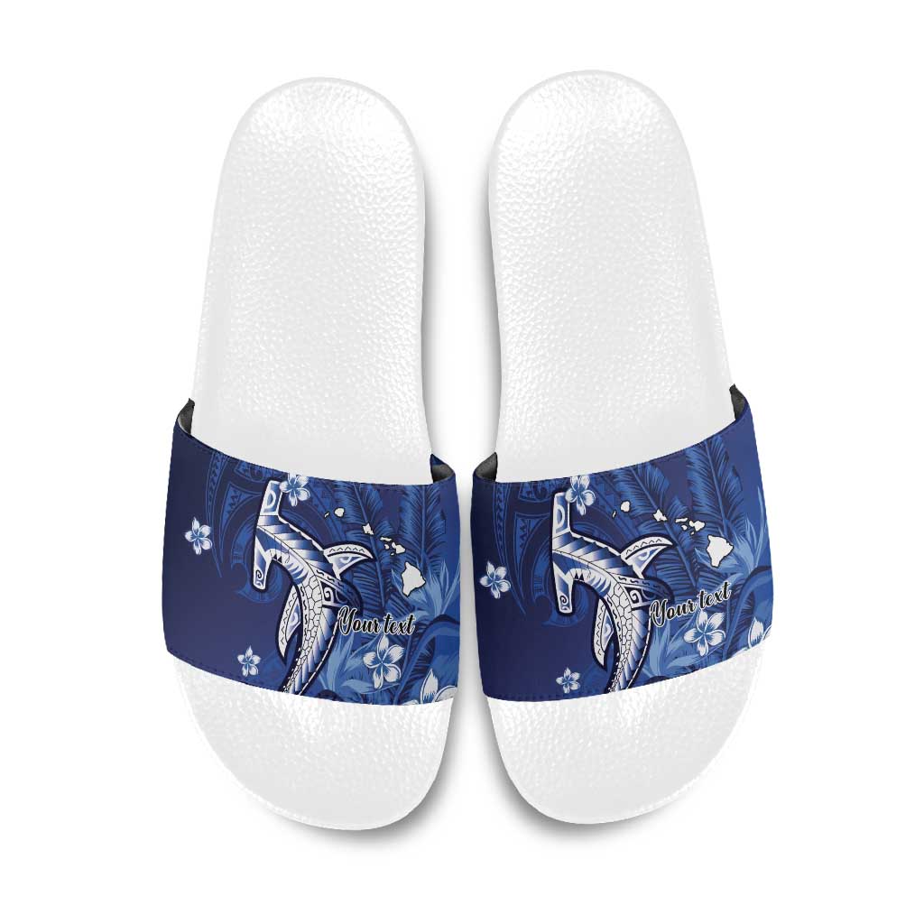 Personalized Hawaiian Maori Hammerhead Shark Slide Sandals Polu Plumeria - Polynesian Pride