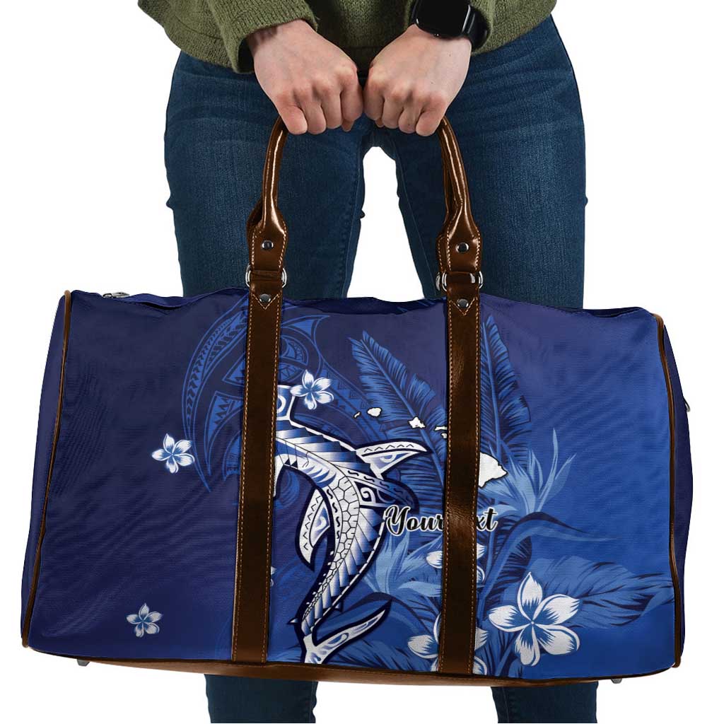 Personalized Hawaiian Maori Hammerhead Shark Travel Bag Polu Plumeria - Polynesian Pride