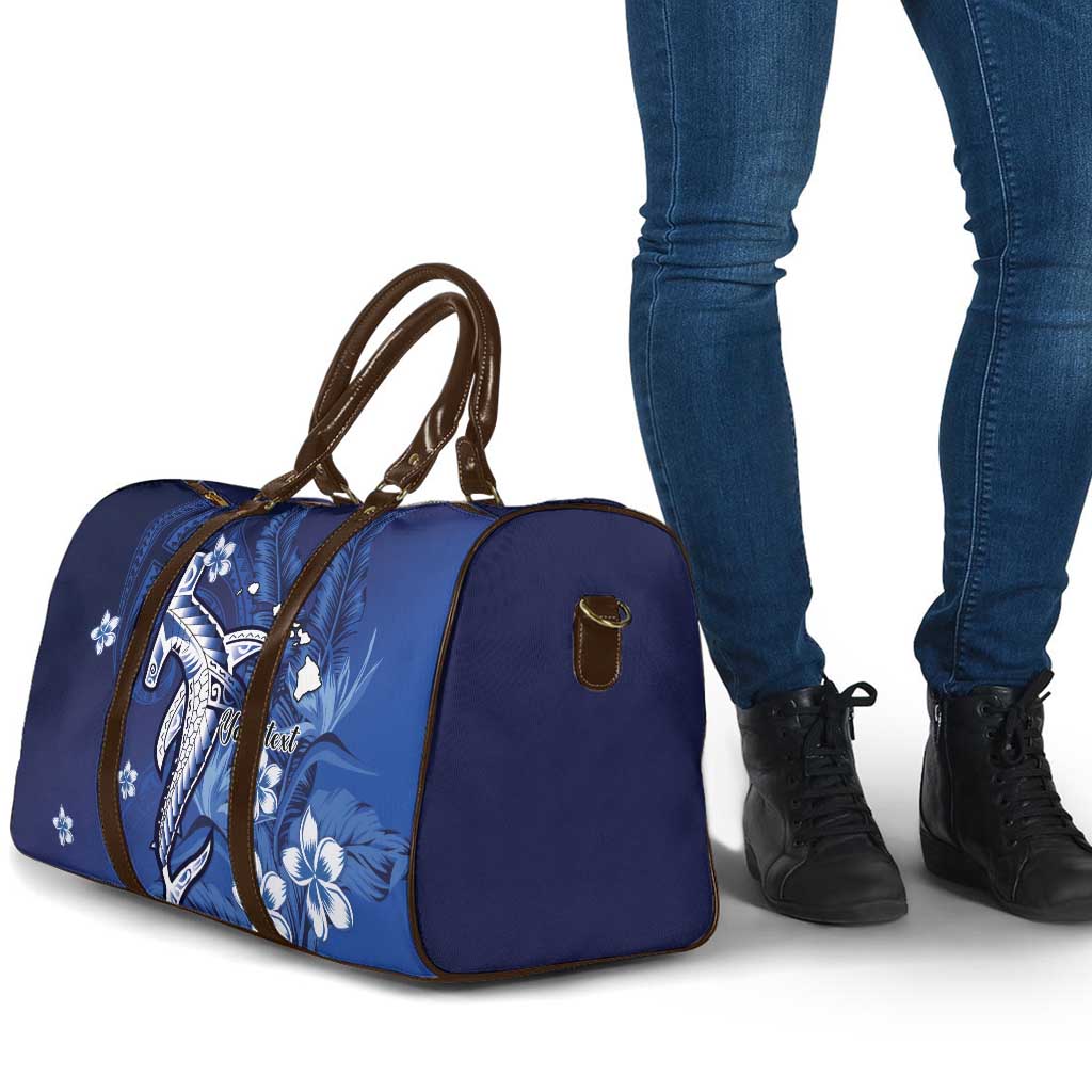 Personalized Hawaiian Maori Hammerhead Shark Travel Bag Polu Plumeria - Polynesian Pride