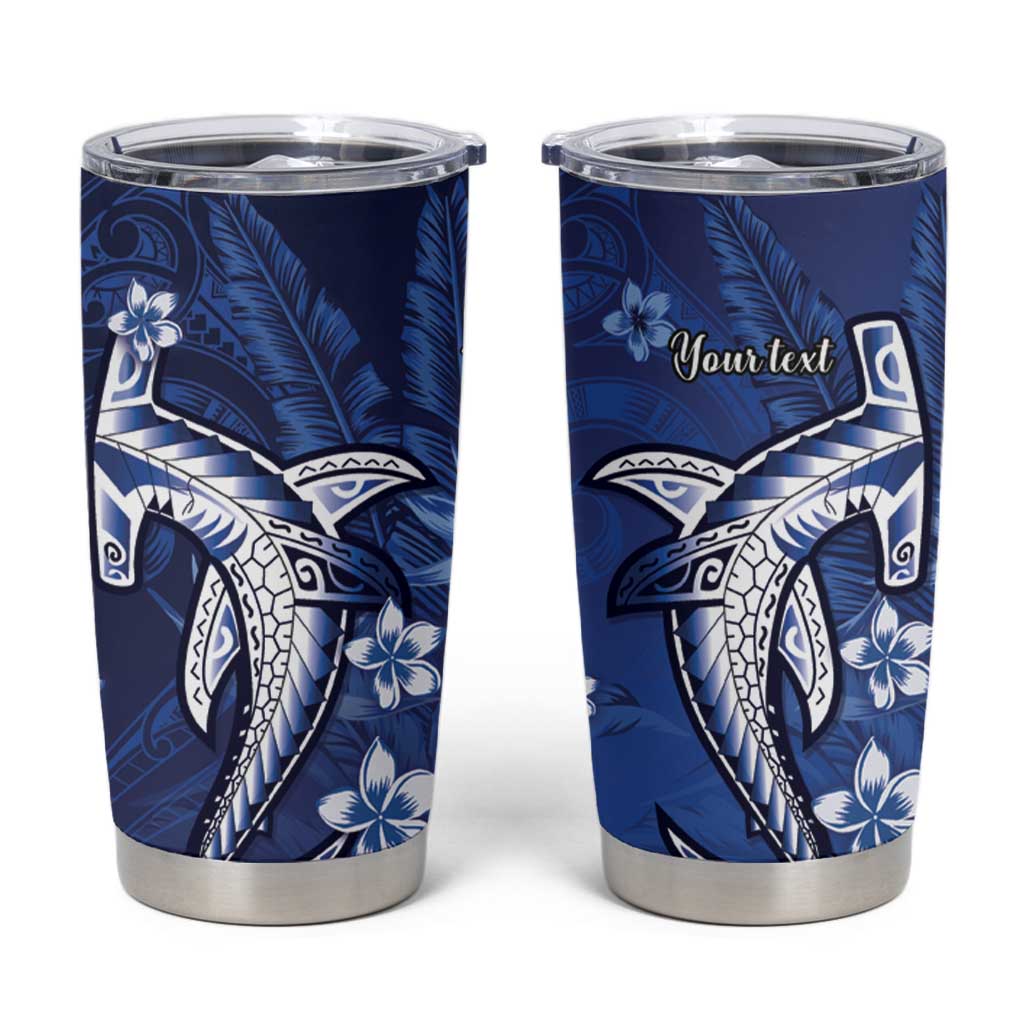 Personalized Hawaiian Maori Hammerhead Shark Tumbler Cup Polu Plumeria LT9 Blue - Polynesian Pride