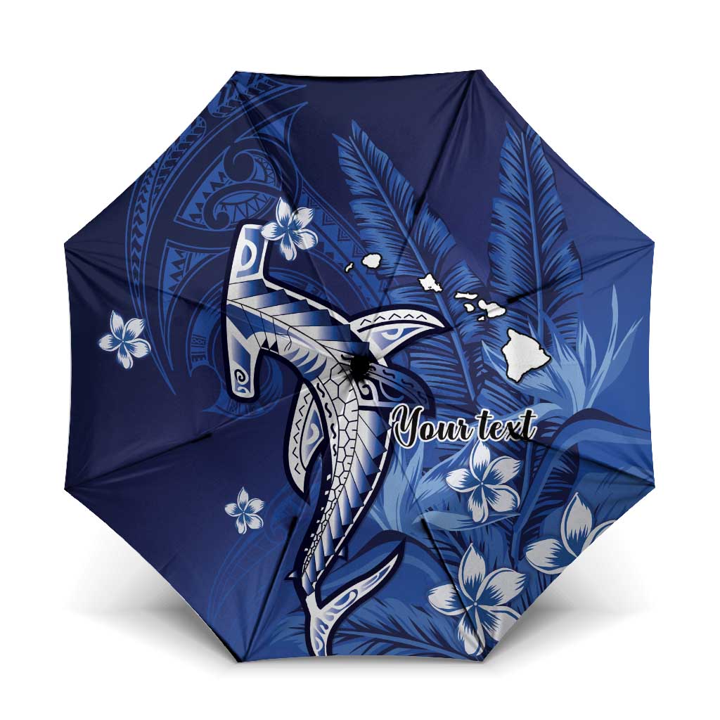 Personalized Hawaiian Maori Hammerhead Shark Umbrella Polu Plumeria - Polynesian Pride