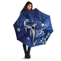 Personalized Hawaiian Maori Hammerhead Shark Umbrella Polu Plumeria - Polynesian Pride